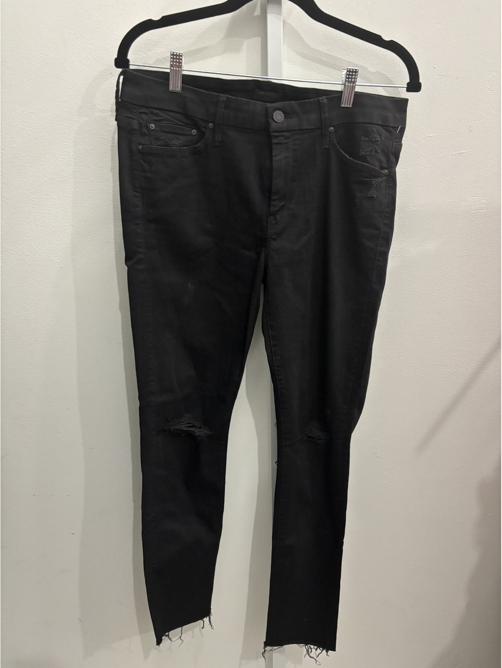 Mother Black Distressed Skinny Jeans 31 inch